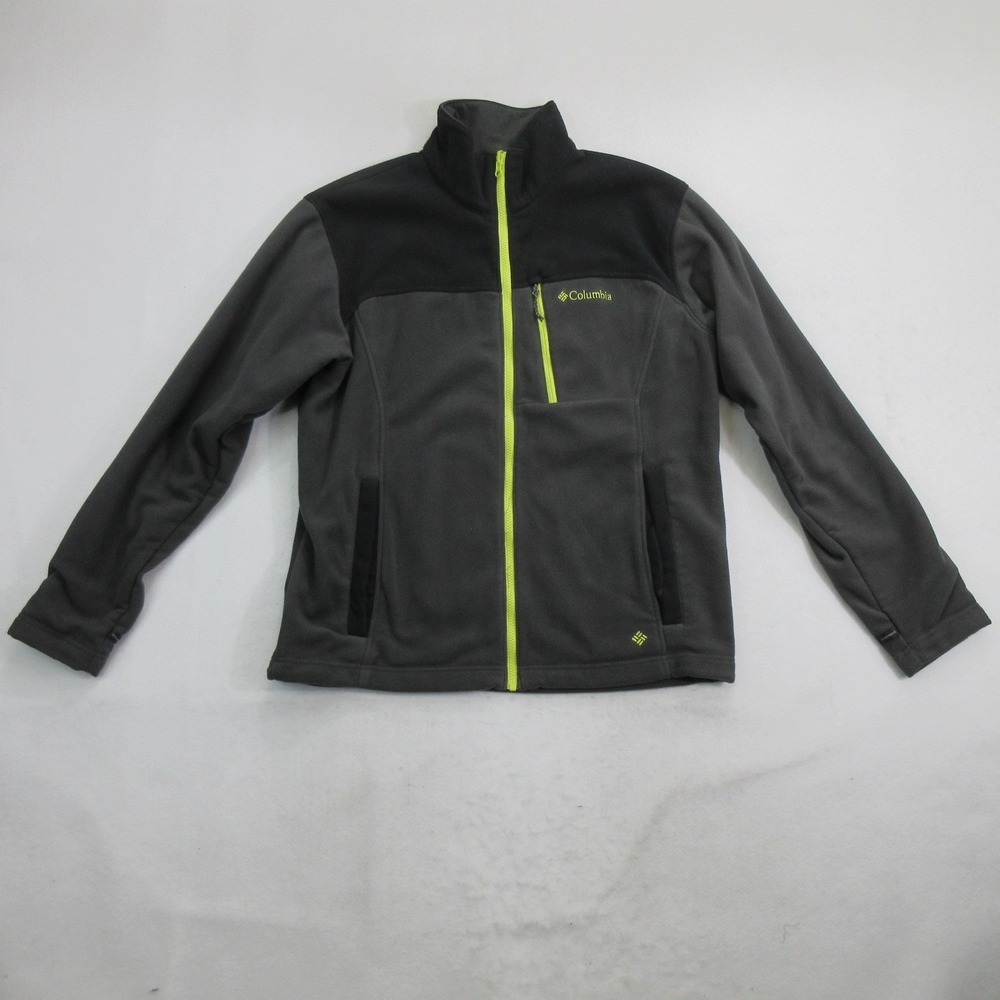 Columbia Men's Fleece Jacket Size L Gray Black Full Zip Interchange Pocket
